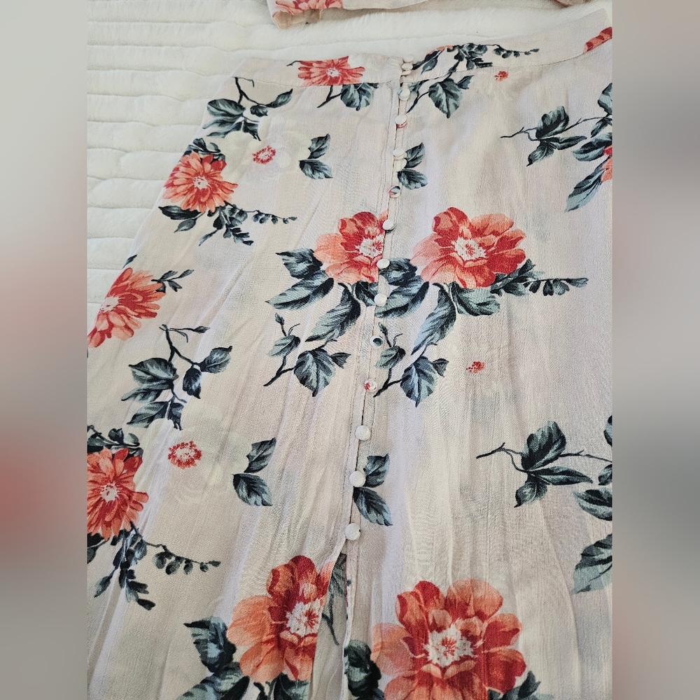 American Eagle 2 Piece Maxi Skirt & Bralette Set Cream Vibrant Floral Womens S/M - Picture 2 of 14
